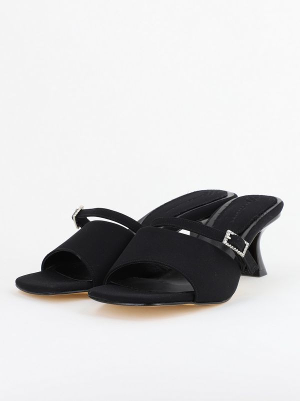 Saboți Damă Cu Toc Subțire Piele Ecologică Cu Cataramă Culoare Negru Mat BS115TR2403817 120