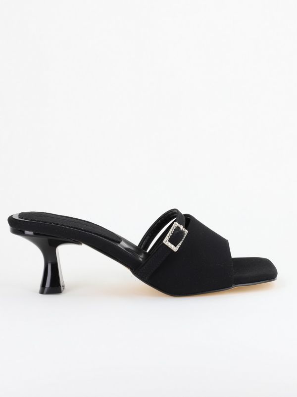 Saboți Damă Cu Toc Subțire Piele Ecologică Cu Cataramă Culoare Negru Mat BS115TR2403817 124