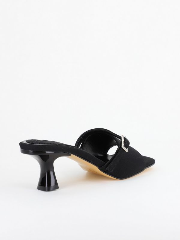 Saboți Damă Cu Toc Subțire Piele Ecologică Cu Cataramă Culoare Negru Mat BS115TR2403817 127