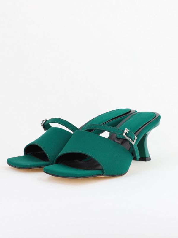 Saboți Damă Cu Toc Subțire Piele Ecologică Cu Cataramă Culoare Verde Mat BS115TR2403814 120