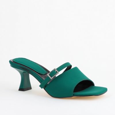 Saboți Damă Cu Toc Subțire Piele Ecologică Cu Cataramă Culoare Verde Mat BS115TR2403814