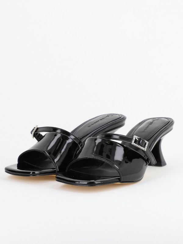 Saboți Damă Cu Toc Subțire Piele ecologică Cu Cataramă culoare Negru BS115TR2403813 120