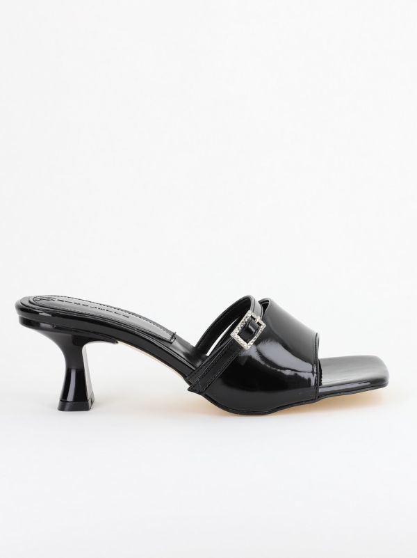 Saboți Damă Cu Toc Subțire Piele ecologică Cu Cataramă culoare Negru BS115TR2403813 124
