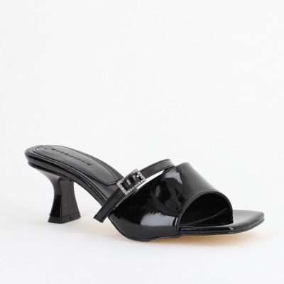 Saboți Damă Cu Toc Subțire Piele ecologică Cu Cataramă culoare Negru BS115TR2403813