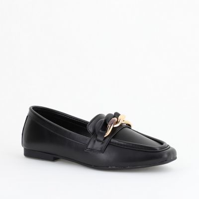 Balerini Dama Eleganti cu Design Lanț Piele Ecologica Negru Mat-BS2069BA2402782