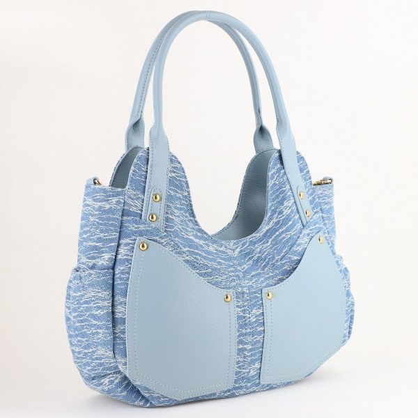 Geanta Shopper Cu Fermoar - Geantă damă shopper din material denim albastră Bestini (BS24289BV2402264)