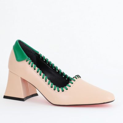 Pantofi Damă cu Toc din Piele Ecologică Bej BS607AY2403877