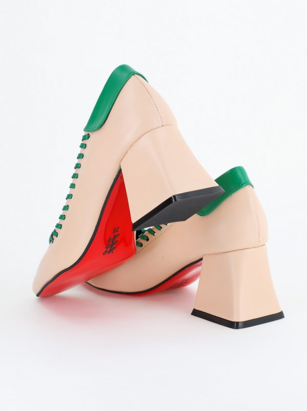 Pantofi Damă cu Toc din Piele Ecologică Bej BS607AY2403877 124