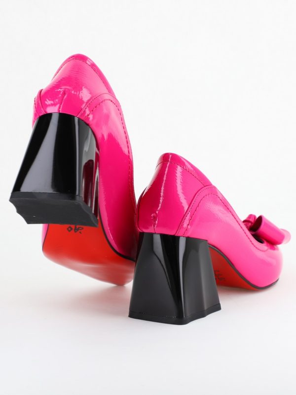 Pantofi Damă cu Toc din Piele Ecologică cu fundiță fuchsia lucios (BS2000D2403851) 119