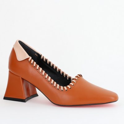 Pantofi Damă cu Toc din Piele Ecologică Maro BS607AY2403876