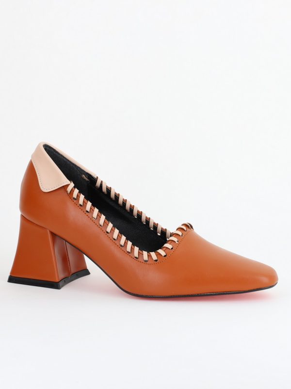 Incaltaminte Dama - Pantofi Damă cu Toc din Piele Ecologică Maro BS607AY2403876