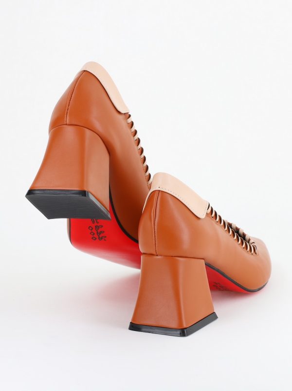 Pantofi Damă cu Toc din Piele Ecologică Maro BS607AY2403876 127