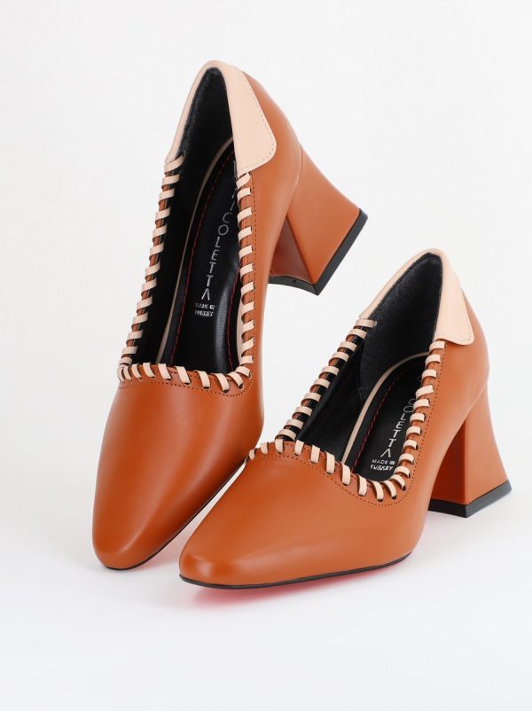Pantofi Damă cu Toc din Piele Ecologică Maro BS607AY2403876 120