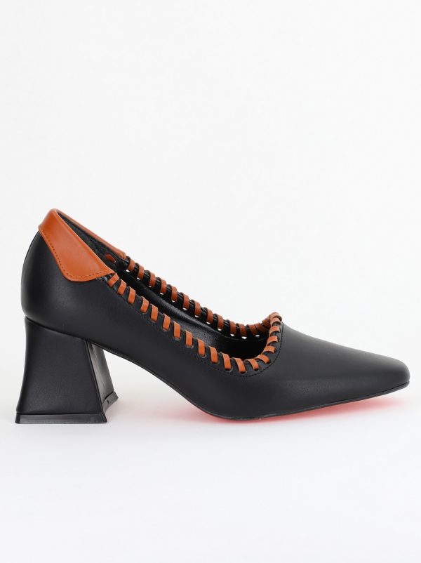 Pantofi Damă cu Toc din Piele Ecologică Negru BS607AY2403879 122