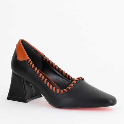 Pantofi Damă cu Toc din Piele Ecologică Negru BS607AY2403879