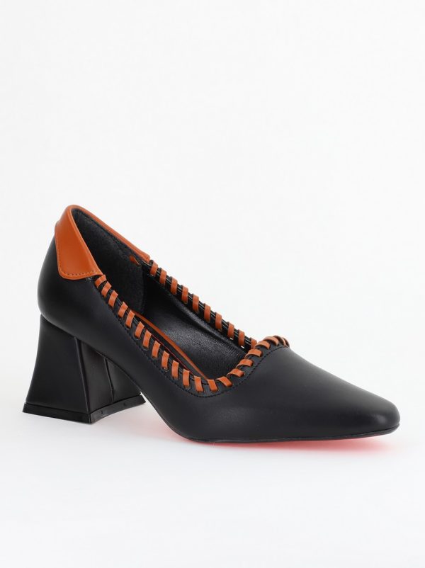 Incaltaminte Dama - Pantofi Damă cu Toc din Piele Ecologică Negru BS607AY2403879