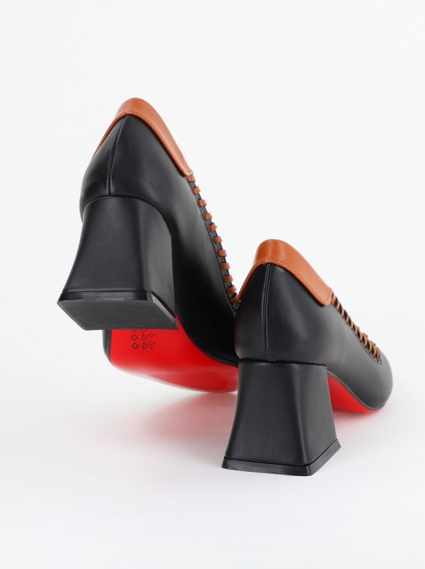 Pantofi Damă cu Toc din Piele Ecologică Negru BS607AY2403879 128