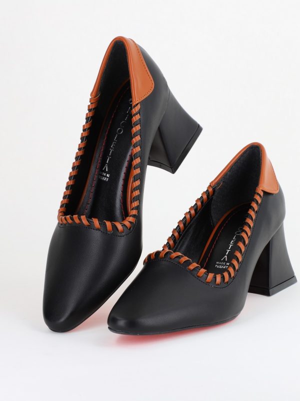 Pantofi Damă cu Toc din Piele Ecologică Negru BS607AY2403879 120