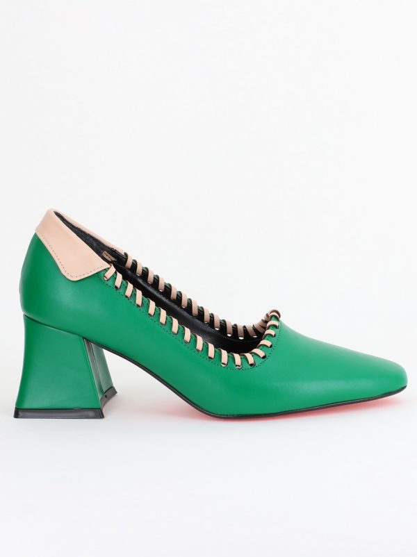 Pantofi Damă cu Toc din Piele Ecologică Verde BS607AY2403878 122