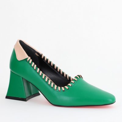 Pantofi Damă cu Toc din Piele Ecologică Verde BS607AY2403878