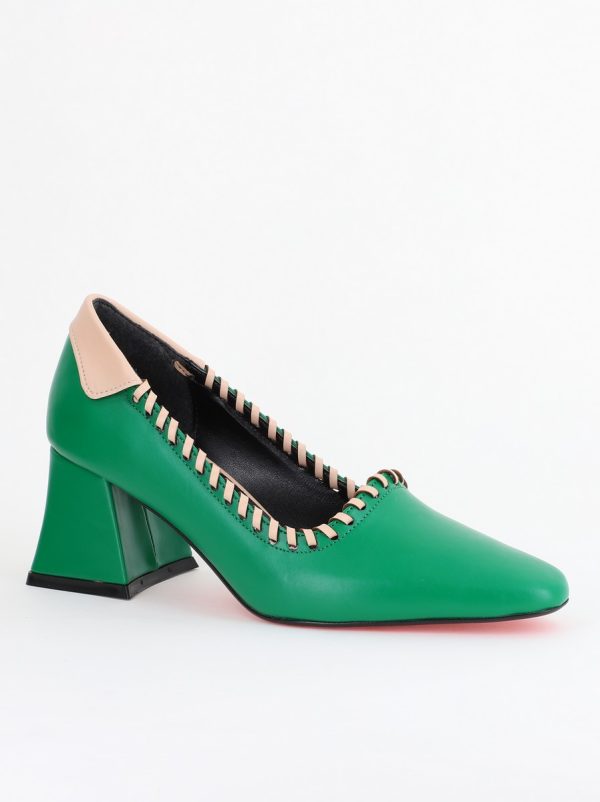 Incaltaminte Dama - Pantofi Damă cu Toc din Piele Ecologică Verde BS607AY2403878