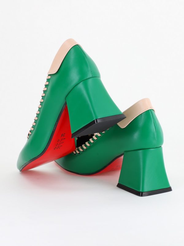 Pantofi Damă cu Toc din Piele Ecologică Verde BS607AY2403878 124