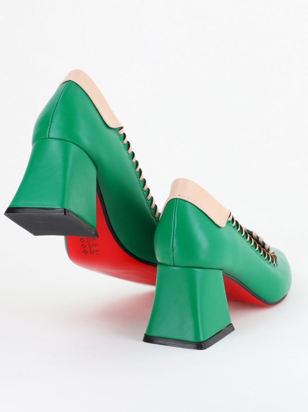 Pantofi Damă cu Toc din Piele Ecologică Verde BS607AY2403878 128