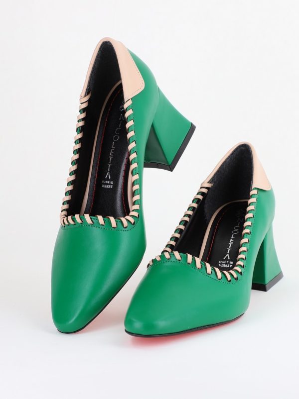 Pantofi Damă cu Toc din Piele Ecologică Verde BS607AY2403878 120