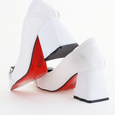 Pantofi Damă cu Toc Gros din Piele Ecologică cu Elemente Metalice Alb (BS2004D2403836)