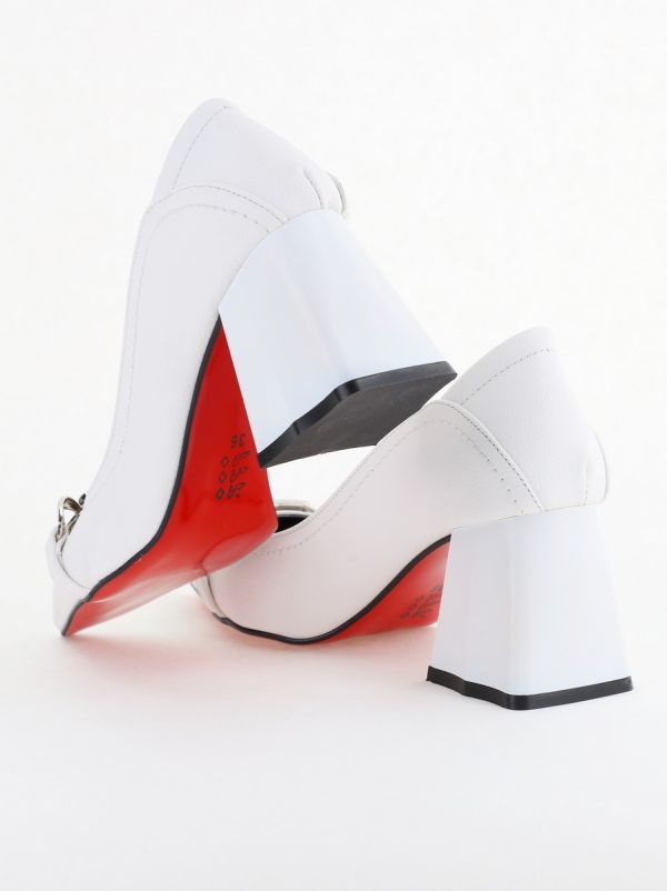 Pantofi Damă cu Toc Gros din Piele Ecologică cu Elemente Metalice Alb (BS2004D2403836) 119