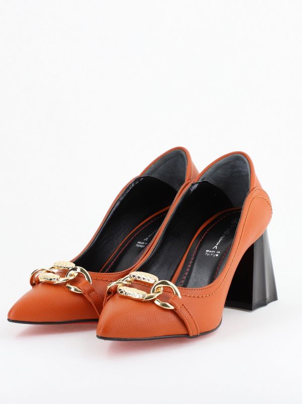 Pantofi Damă cu Toc Gros din Piele Ecologică cu Elemente Metalice Maro (BS2004D2402776) 122