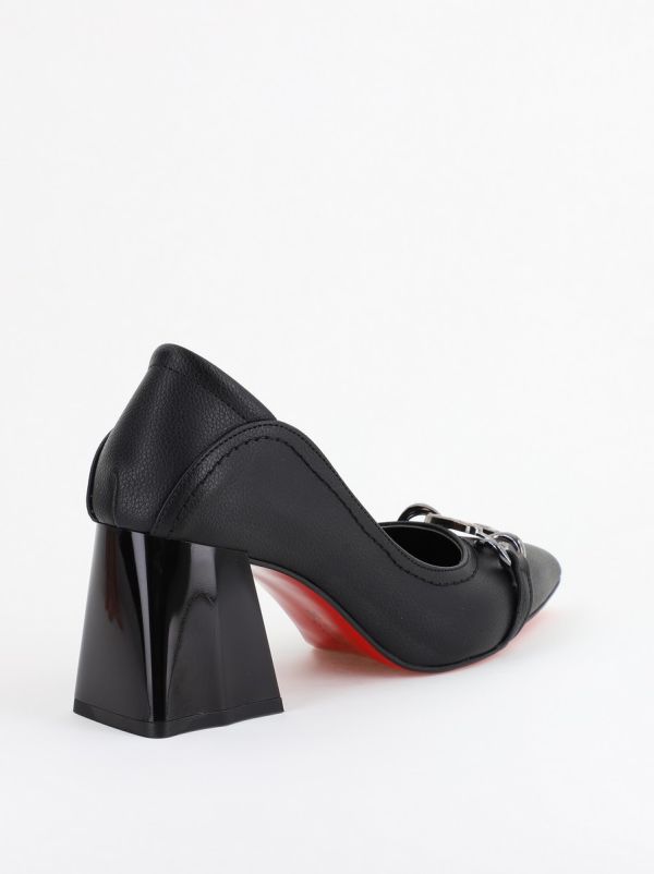 Pantofi Damă cu Toc Gros din Piele Ecologică cu Elemente Metalice Negri (BS2004D2402773) 125