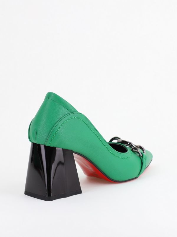 Pantofi Damă cu Toc Gros din Piele Ecologică cu Elemente Metalice Verde (BS2004D2402772) 124