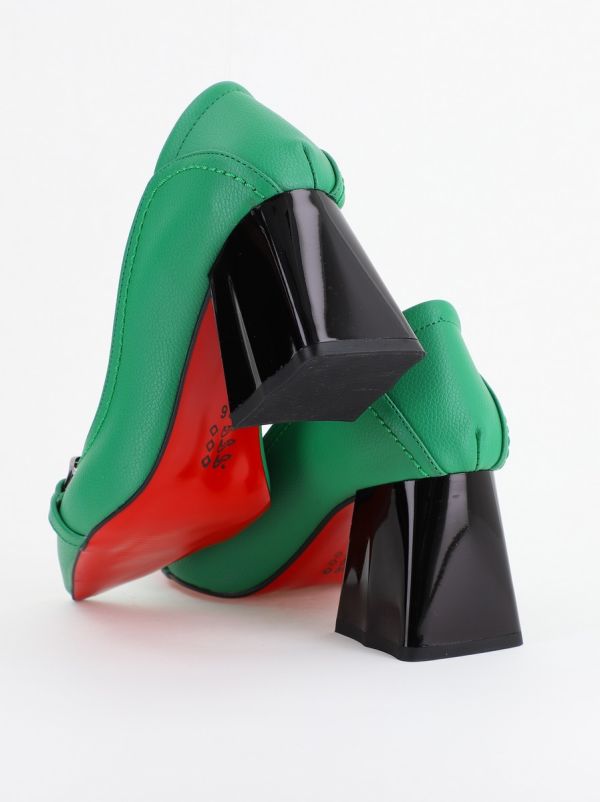 Pantofi Damă cu Toc Gros din Piele Ecologică cu Elemente Metalice Verde (BS2004D2402772) 120