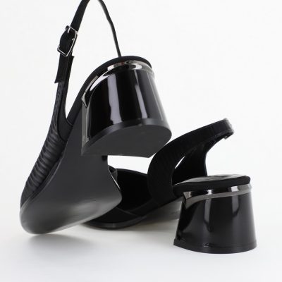 Pantofi Damă cu Toc Gros din Piele Ecologică culoare negru (BS201AY2403859)