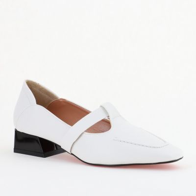 Pantofi Damă cu Toc Jos din Piele Ecologică Alb Mat (BS501D2403849)