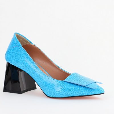 Pantofi Damă cu Toc Gros din Piele Ecologică Albastru (BS2002D2403828)