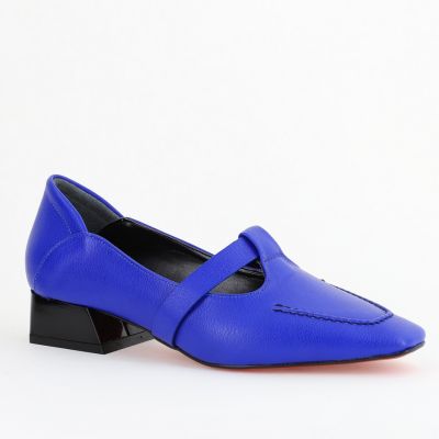 Pantofi Damă cu Toc Jos din Piele Ecologică Albastru (BS501D2403838)