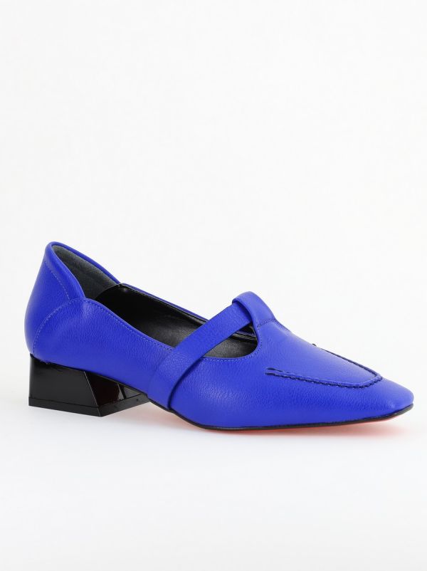 Incaltaminte Dama - Pantofi Damă cu Toc Jos din Piele Ecologică Albastru (BS501D2403838)