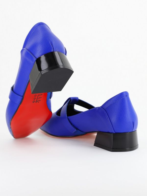 Pantofi Damă cu Toc Jos din Piele Ecologică Albastru (BS501D2403838) 122