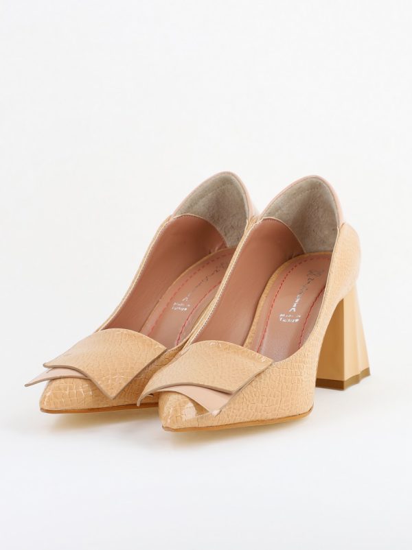 Pantofi Damă cu Toc Gros din Piele Ecologică Bej (BS2002D2403831) 120