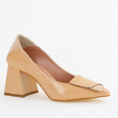 Pantofi Damă cu Toc Gros din Piele Ecologică Bej (BS2002D2403831)