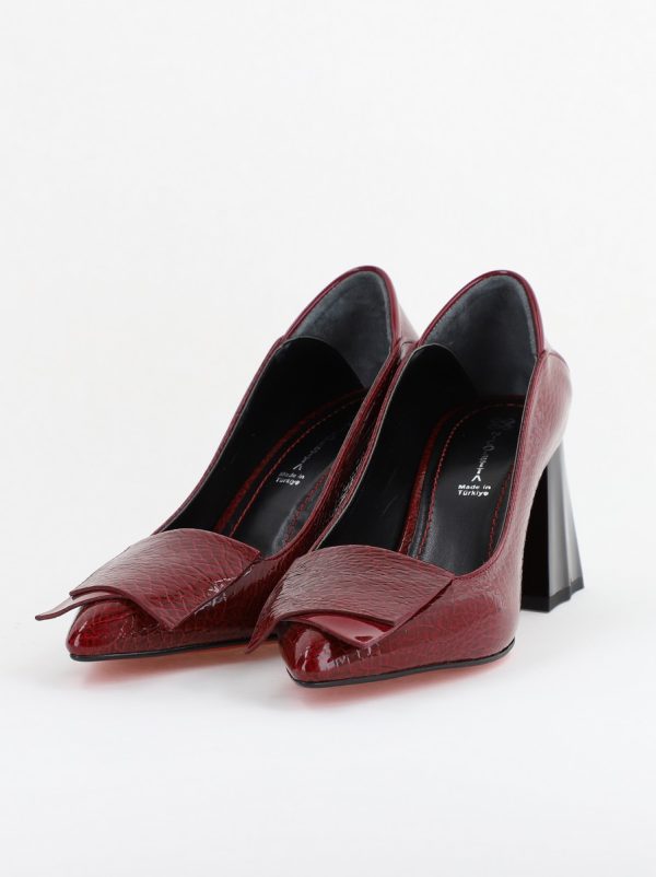 Pantofi Damă cu Toc Gros din Piele Ecologică Bordo (BS2002D2403833) 120