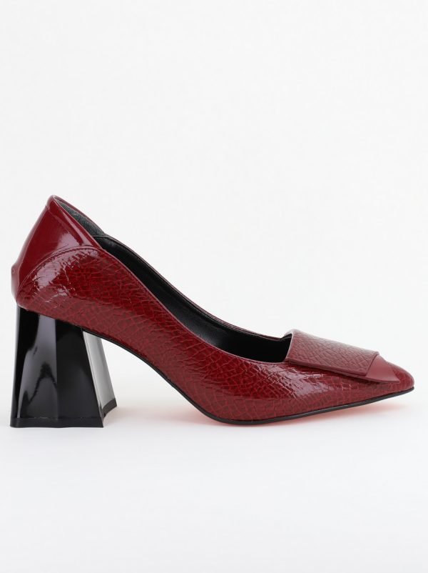 Pantofi Damă cu Toc Gros din Piele Ecologică Bordo (BS2002D2403833) 124