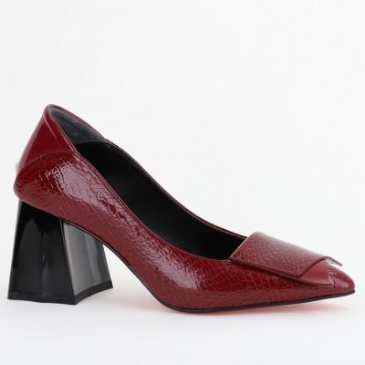 Pantofi Damă cu Toc Gros din Piele Ecologică Bordo (BS2002D2403833)