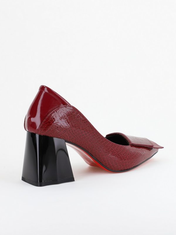 Pantofi Damă cu Toc Gros din Piele Ecologică Bordo (BS2002D2403833) 126