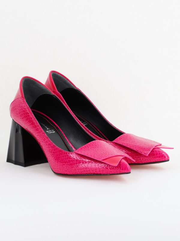 Pantofi Damă cu Toc Gros din Piele Ecologică Fuchsia (BS2002D2403829) 126