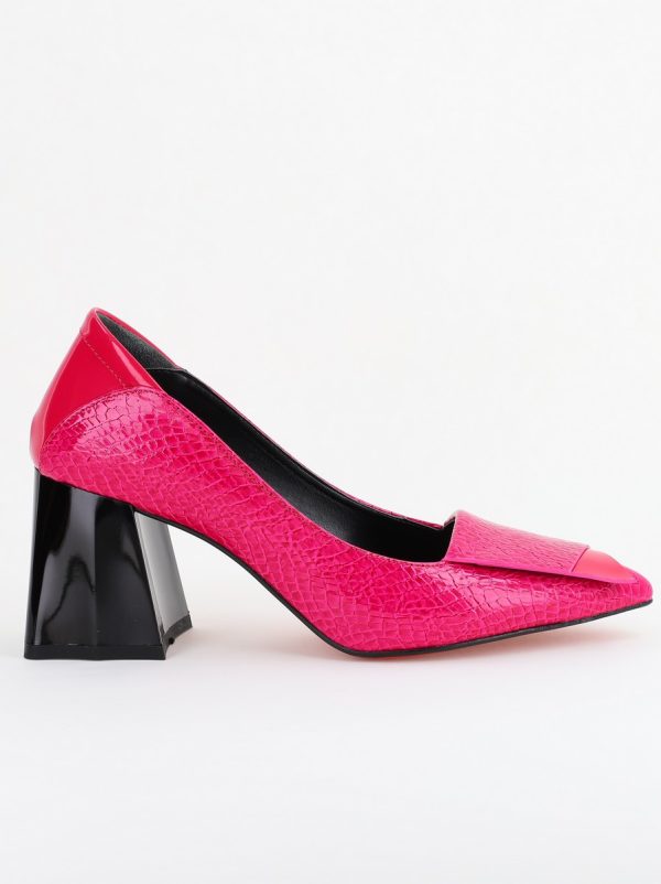 Pantofi Damă cu Toc Gros din Piele Ecologică Fuchsia (BS2002D2403829) 123