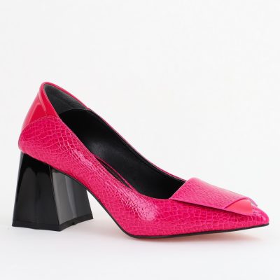 Pantofi Damă cu Toc Gros din Piele Ecologică Fuchsia (BS2002D2403829)