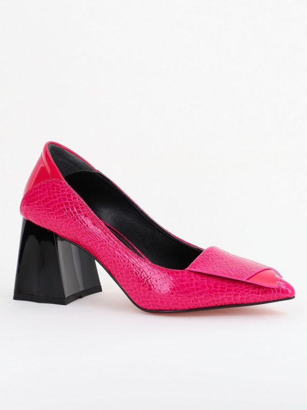 Incaltaminte Dama - Pantofi Damă cu Toc Gros din Piele Ecologică Fuchsia (BS2002D2403829)